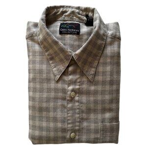 Greg Norman Collection Mens Grey Plaid Long Sleeve Shirt Large Cotton Blend